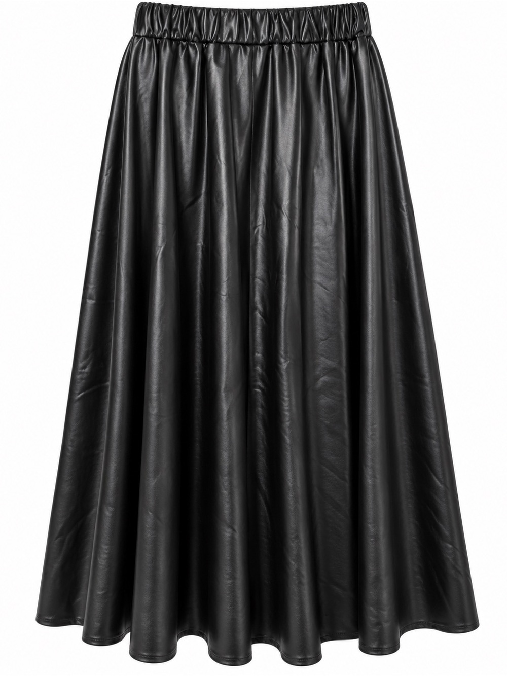 Faux Leather Black Circle Skirt with Elastic Waist